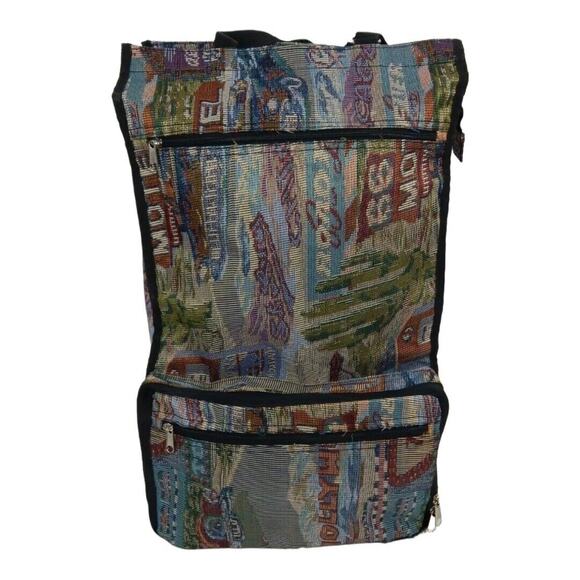 Tapestry Route 66 Collapsible Foldable Shopping Travel Bag Cart with Wheels - Picture 1 of 12